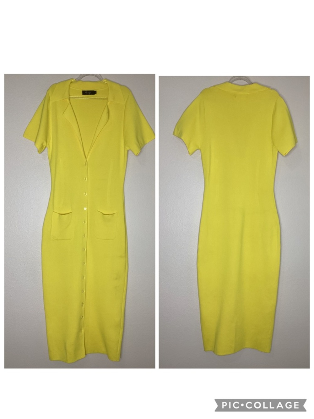 Hanifa Bright Yellow Button-Front Midi Dress USA Lg